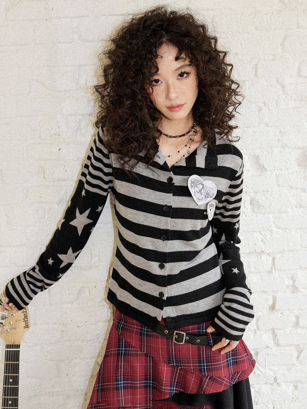 Punk Striped Star Sleeve Cardigan