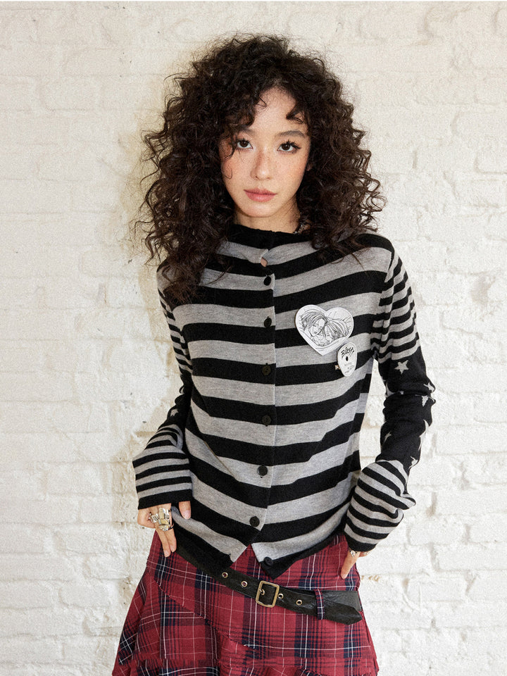 Punk Striped Star Sleeve Cardigan