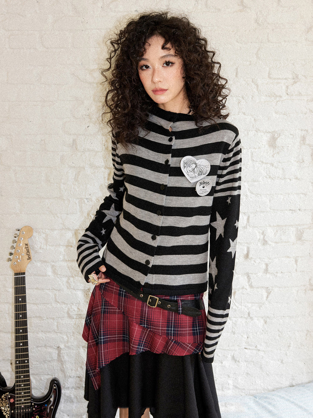 Punk Striped Star Sleeve Cardigan
