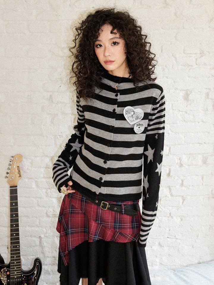 Punk Striped Star Sleeve Cardigan