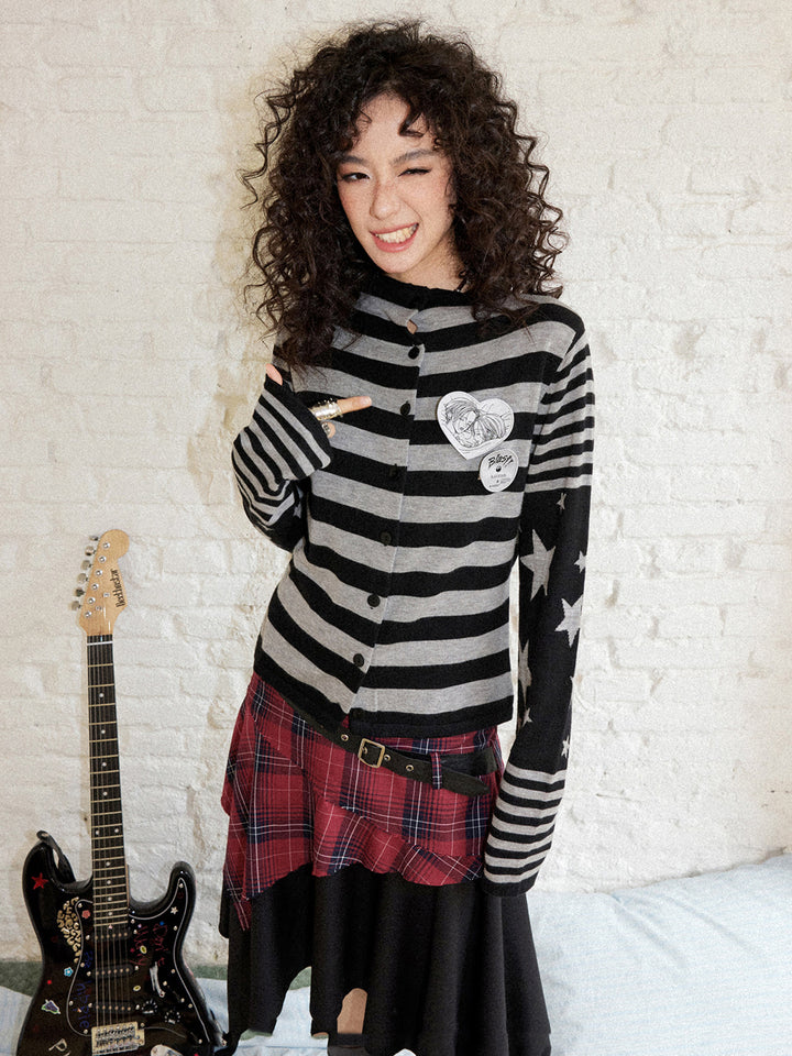 Punk Striped Star Sleeve Cardigan