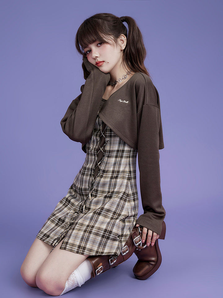 Plaid Lace-Up Mini Dress Set