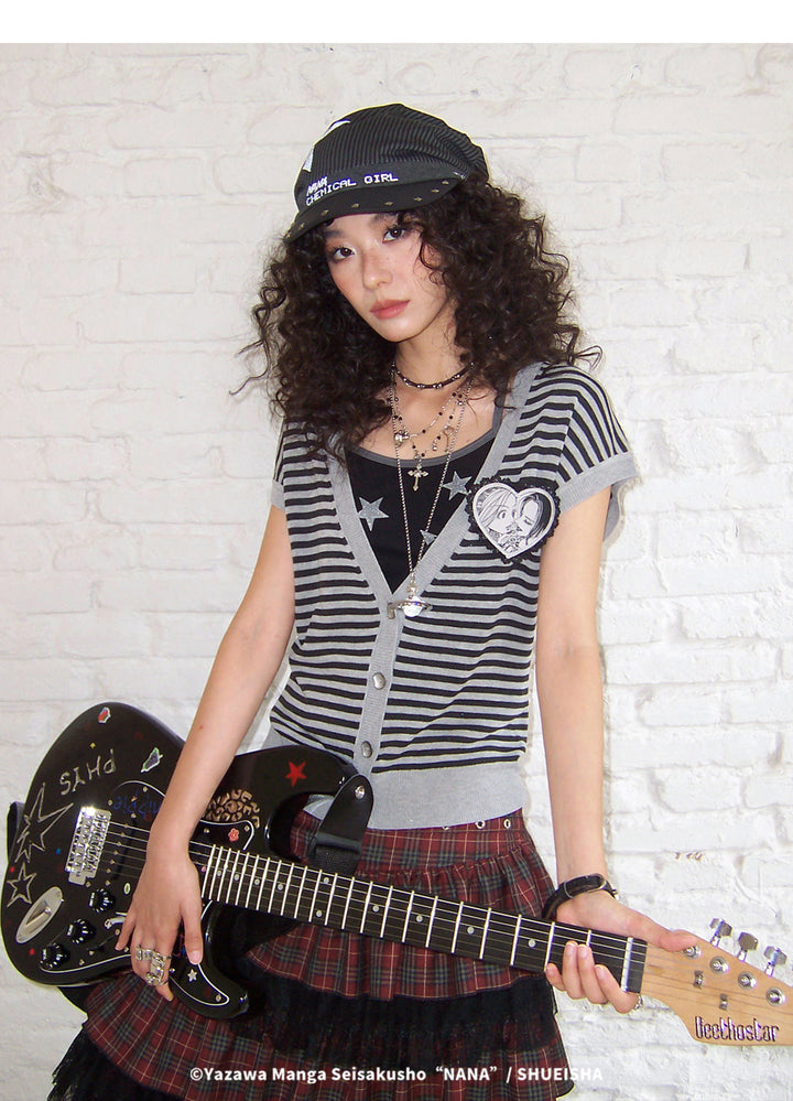 Punk Striped Heart Patch Knit Vest
