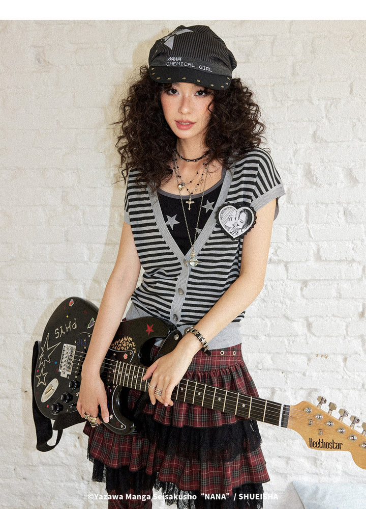 Punk Striped Heart Patch Knit Vest