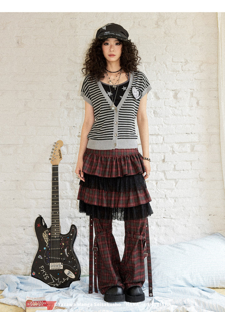 Punk Striped Heart Patch Knit Vest