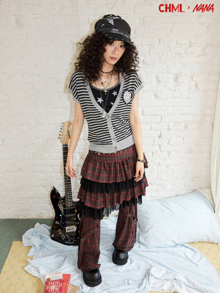 Punk Striped Heart Patch Knit Vest