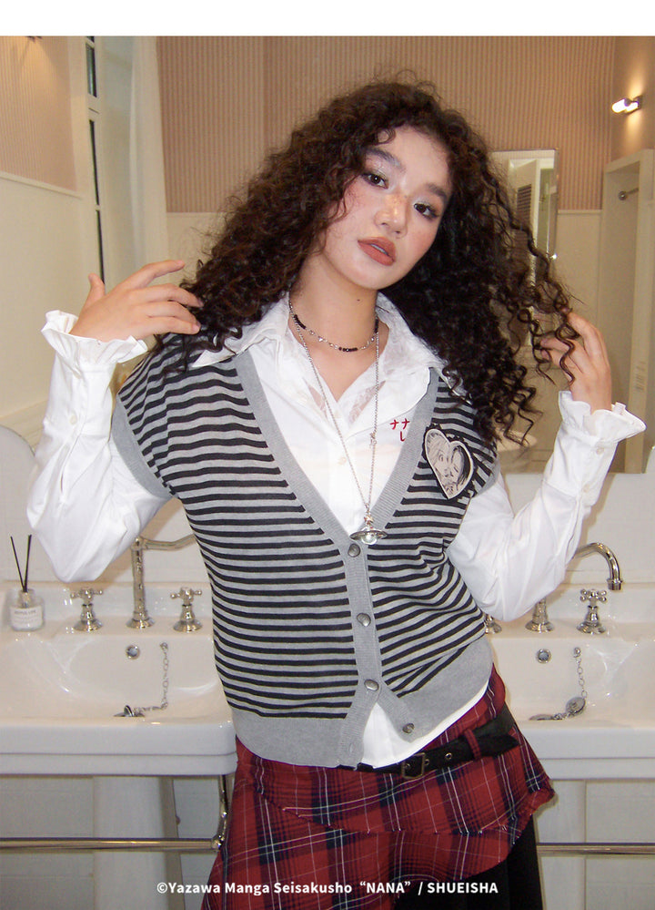 Punk Striped Heart Patch Knit Vest