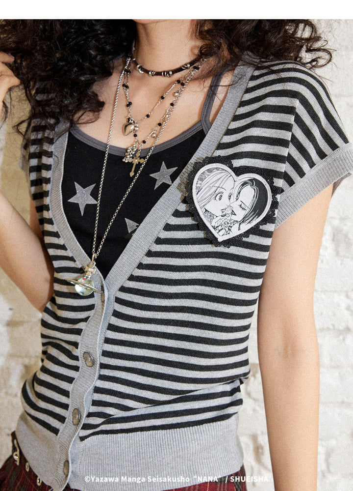Punk Striped Heart Patch Knit Vest