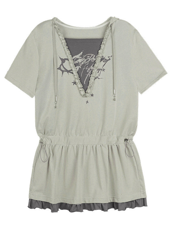 Layered Graphic Ruffle Mini Dress