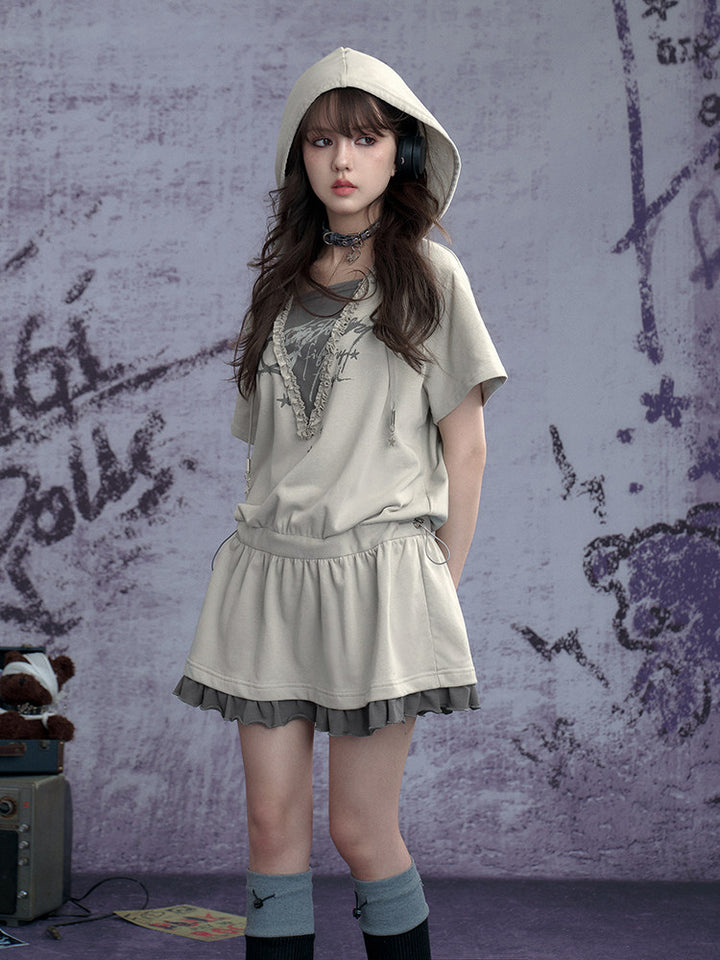 Layered Graphic Ruffle Mini Dress
