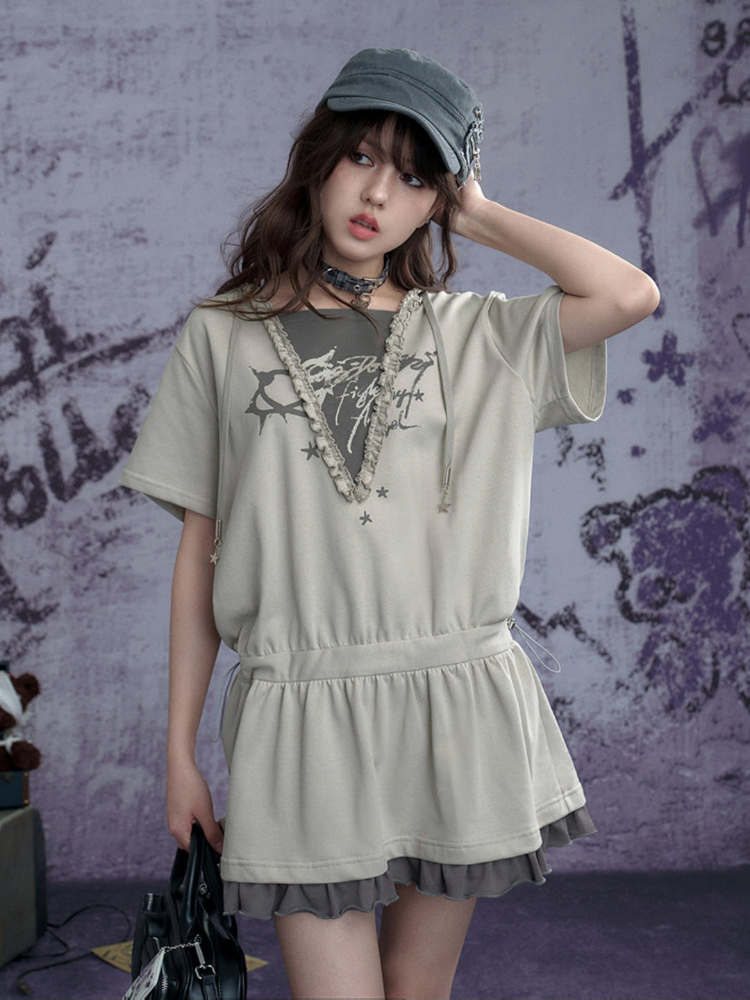 Layered Graphic Ruffle Mini Dress