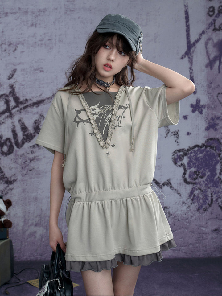 Layered Graphic Ruffle Mini Dress