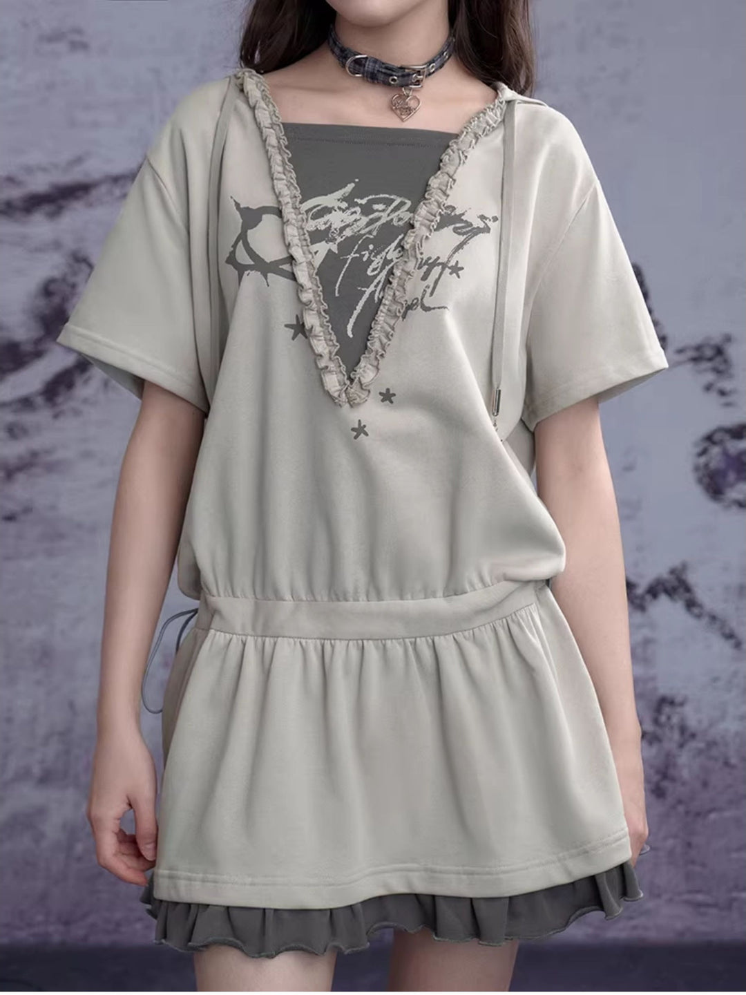 Layered Graphic Ruffle Mini Dress