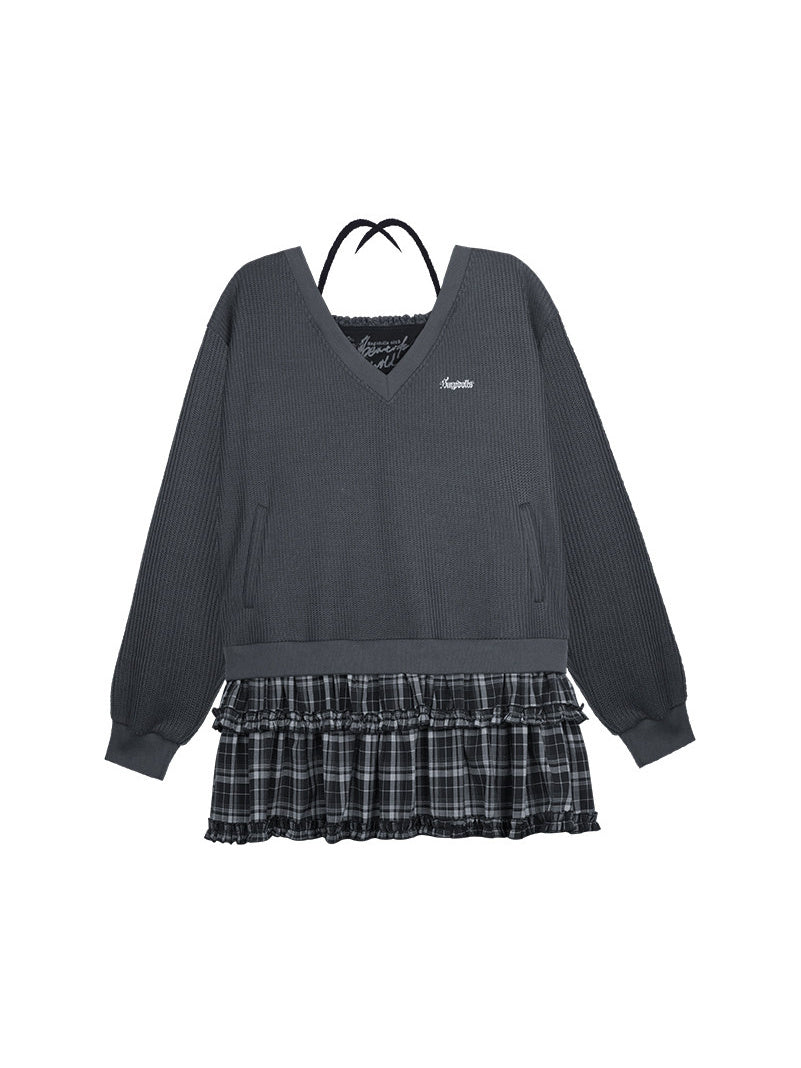 V-Neck Plaid Ruffle Layered Dress