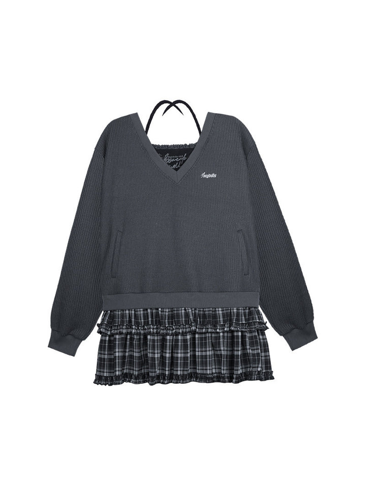 V-Neck Plaid Ruffle Layered Dress