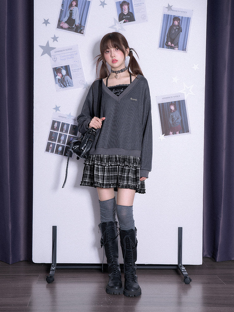 V-Neck Plaid Ruffle Layered Dress