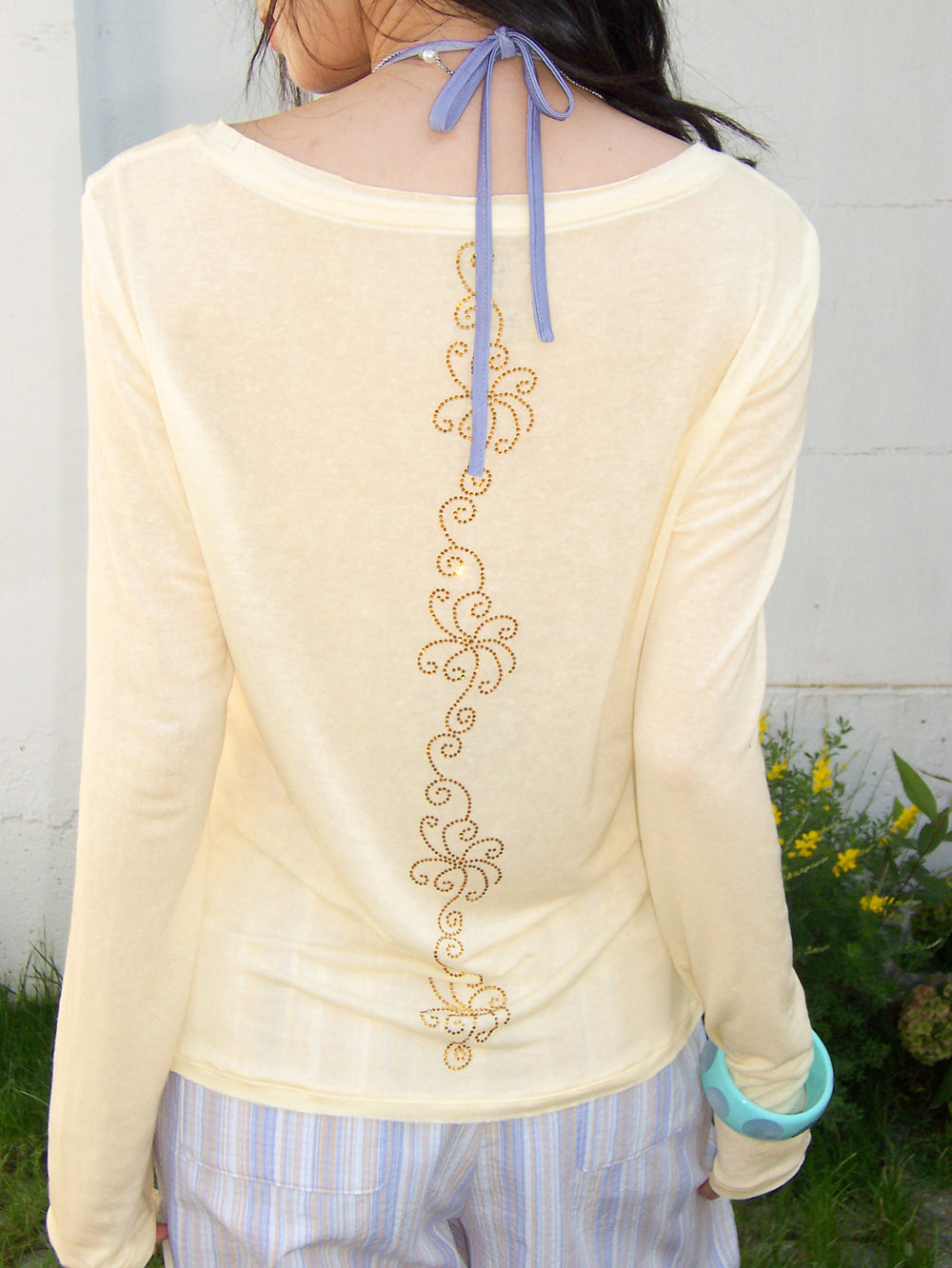 Scoop Neck Button Long Sleeve Top