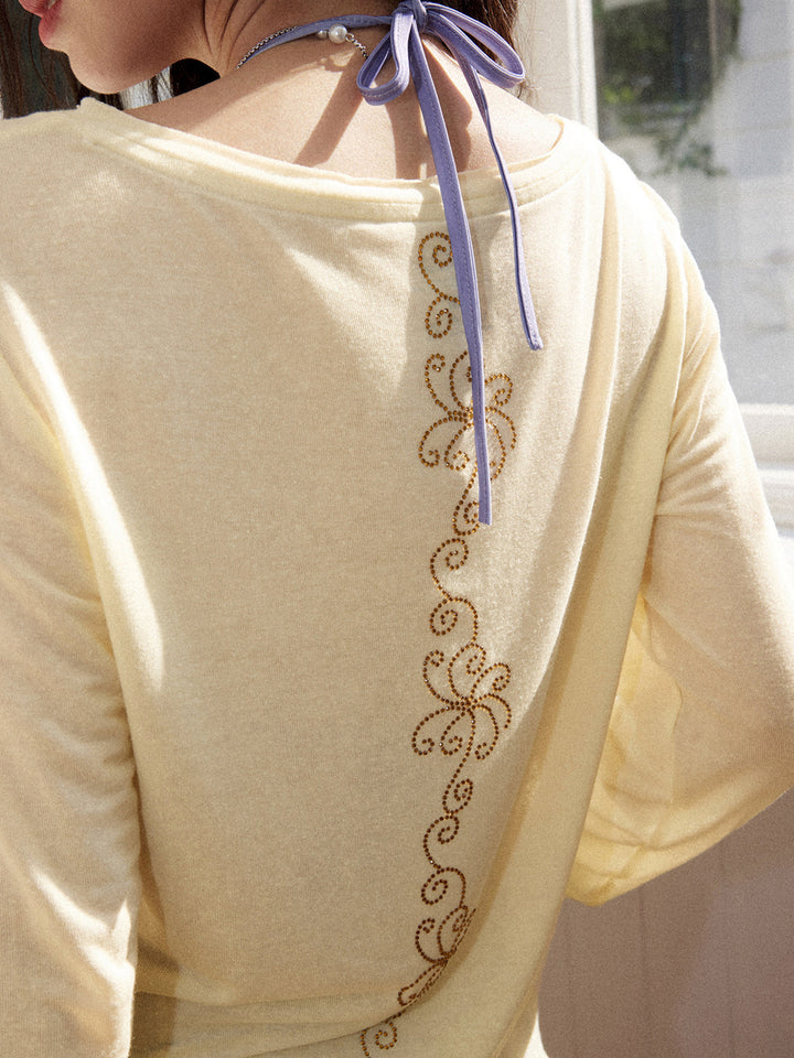 Scoop Neck Button Long Sleeve Top