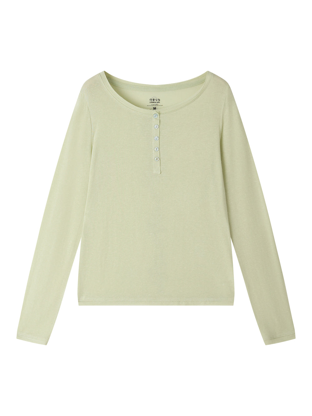 Scoop Neck Button Long Sleeve Top