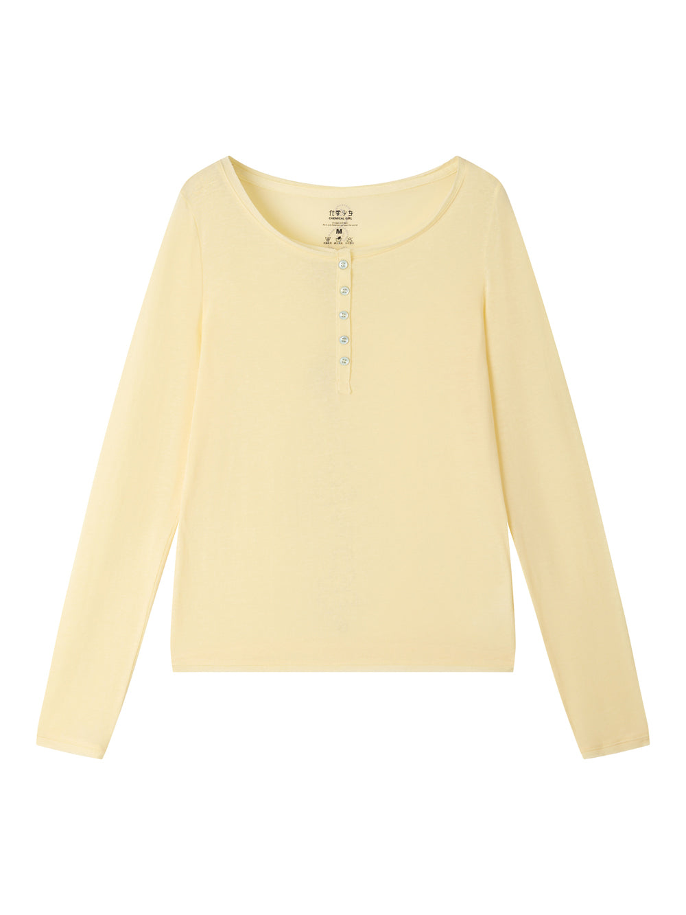 Scoop Neck Button Long Sleeve Top