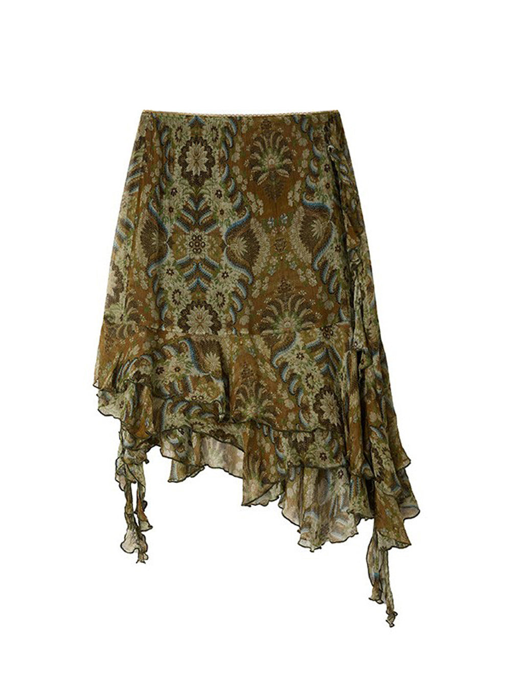 Vintage Floral Asymmetrical Chiffon Midi Skirt