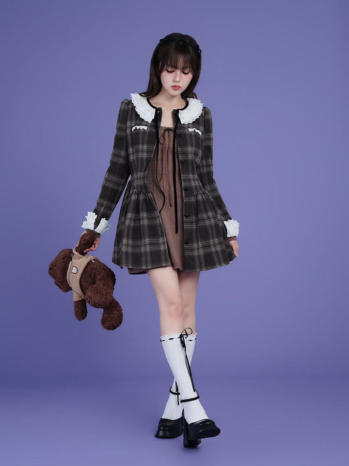 Brown Square Neck Knit Mini Dress