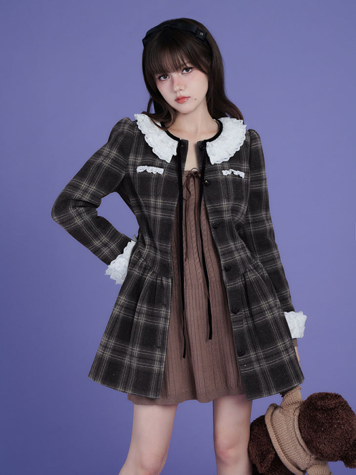Brown Square Neck Knit Mini Dress