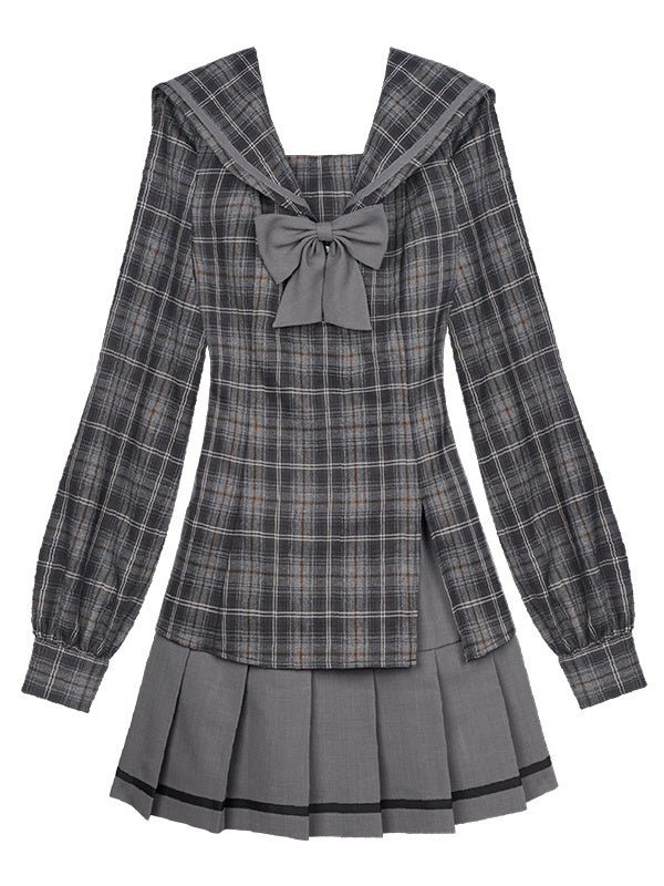 Plaid Sailor Collar Mini Dress