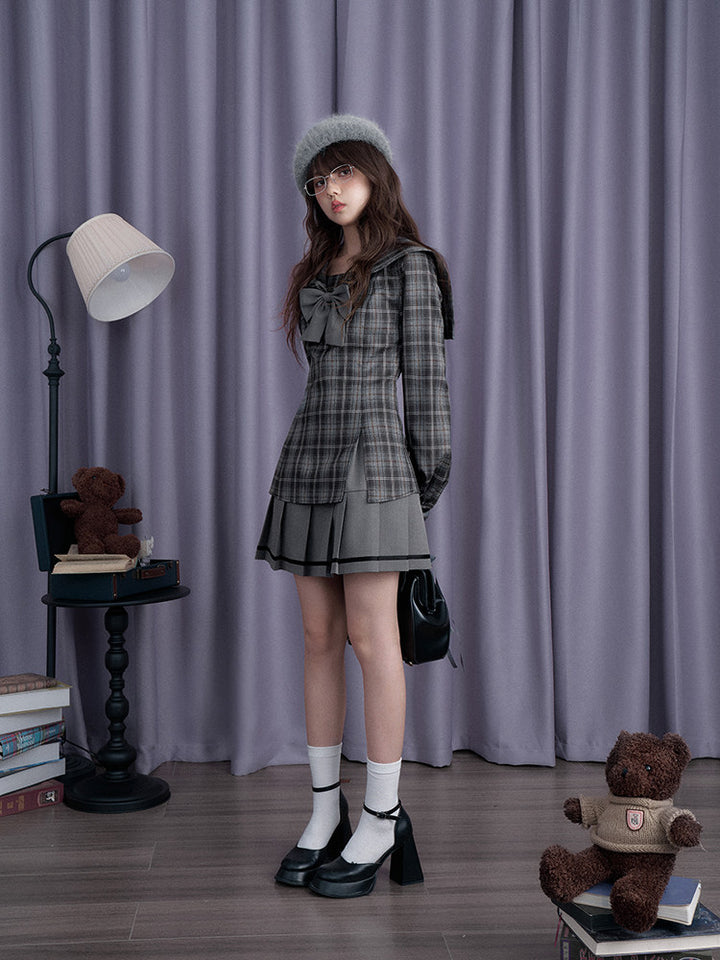Plaid Sailor Collar Mini Dress