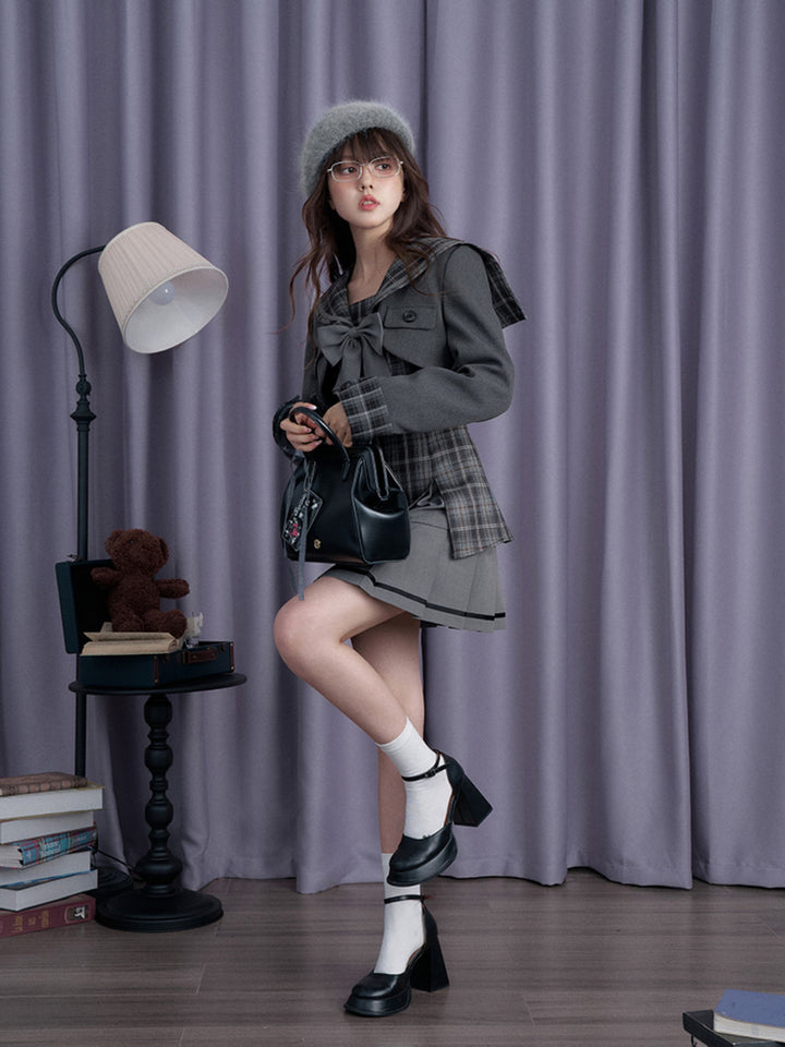 Plaid Sailor Collar Mini Dress