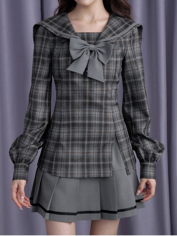 Plaid Sailor Collar Mini Dress