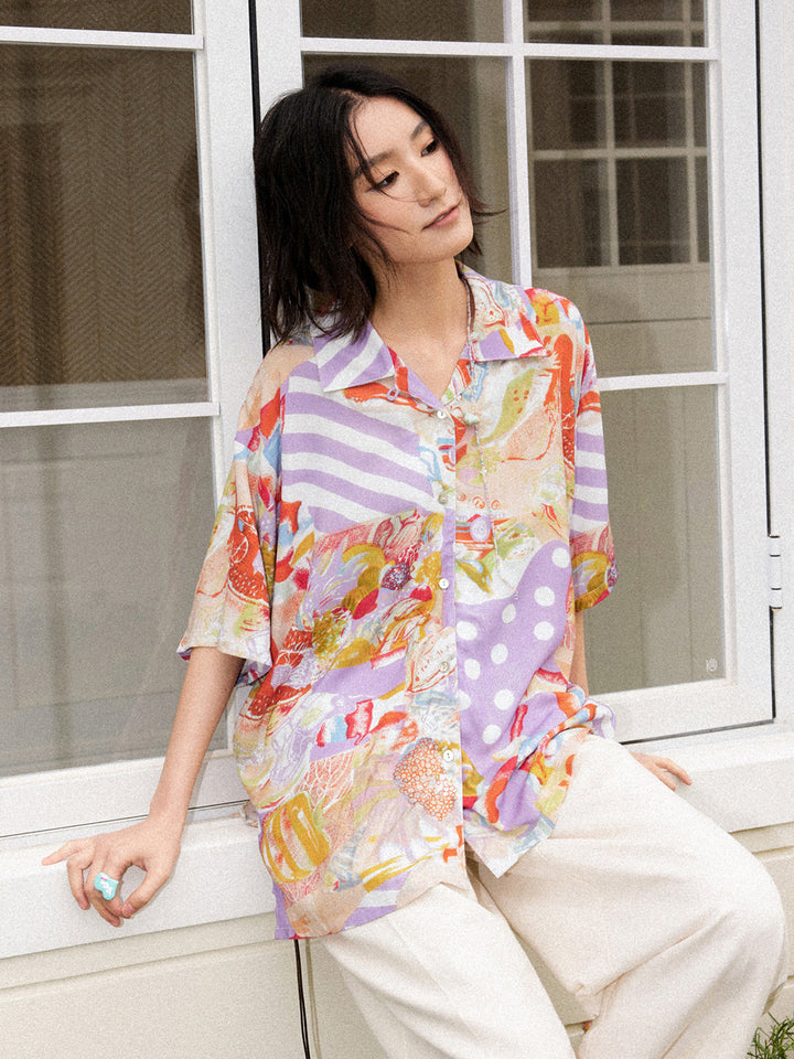 Vintage Inspired Pastel Abstract Patchwork Shirt