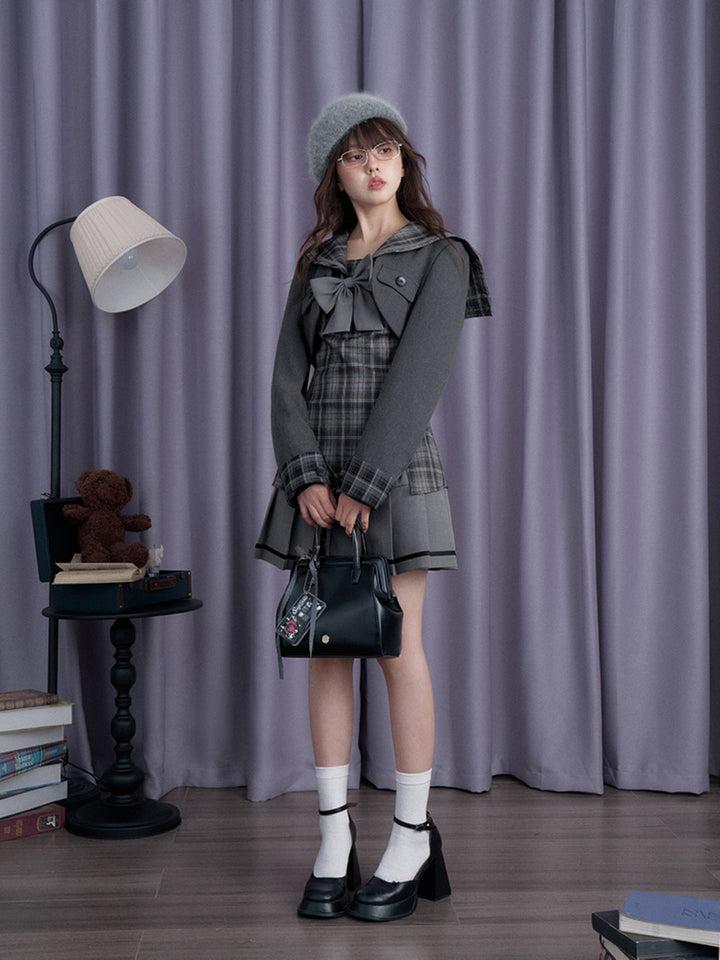 Plaid Sailor Collar Mini Dress