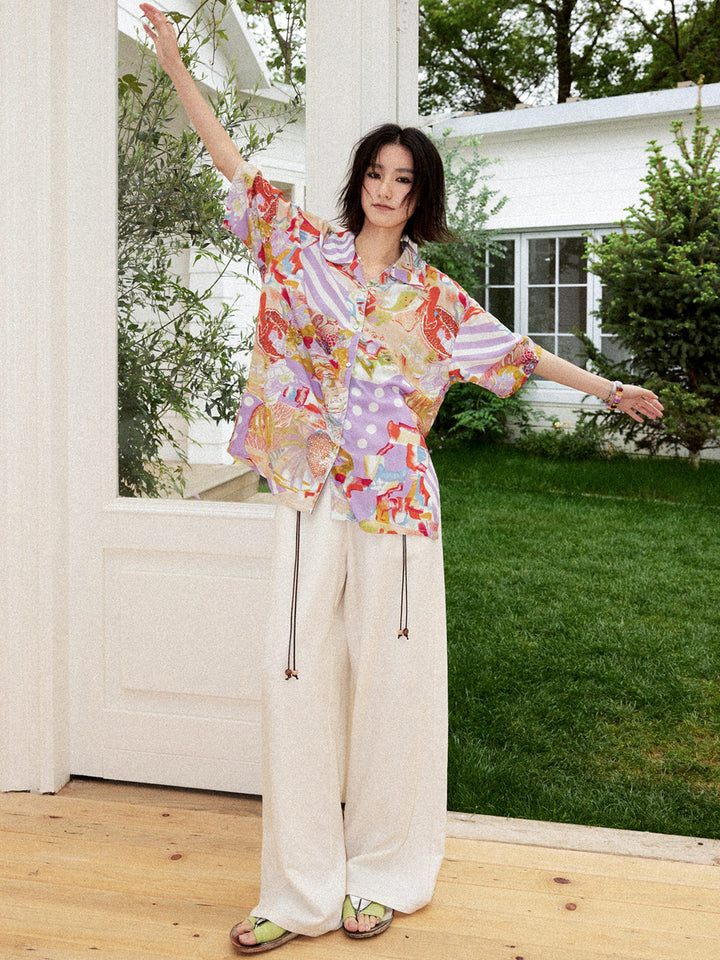 Vintage Inspired Pastel Abstract Patchwork Shirt