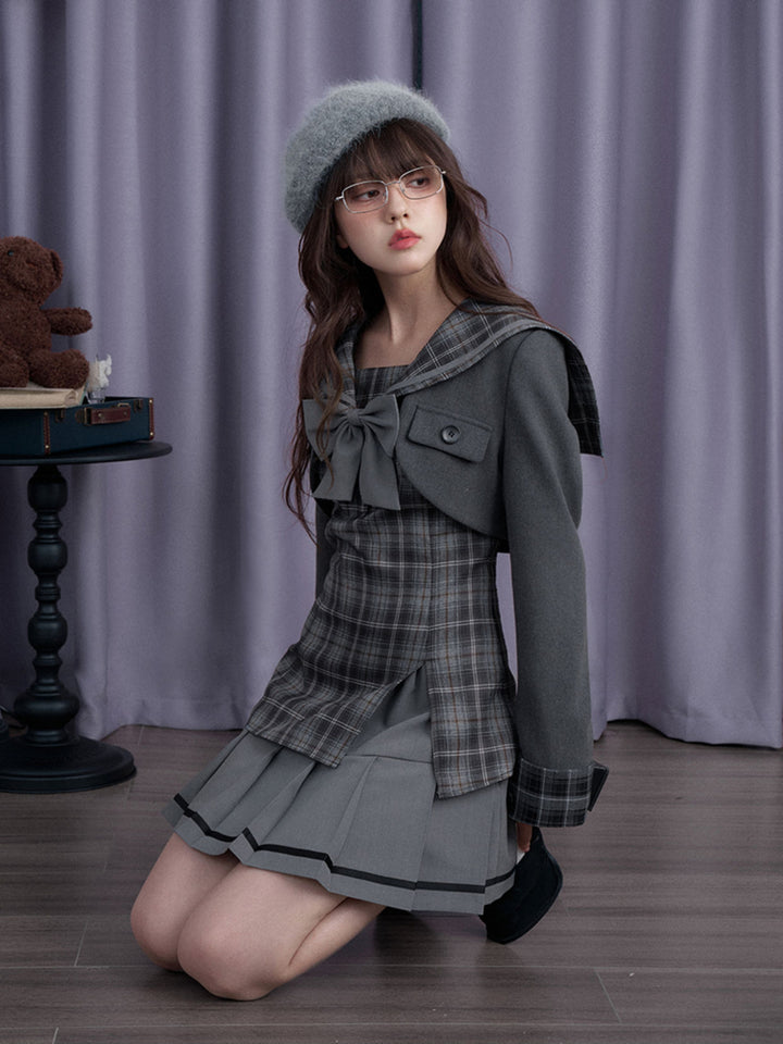 Plaid Sailor Collar Mini Dress
