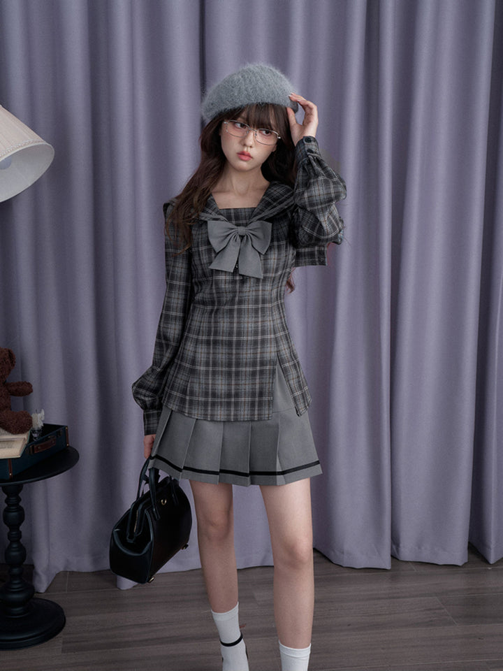 Plaid Sailor Collar Mini Dress