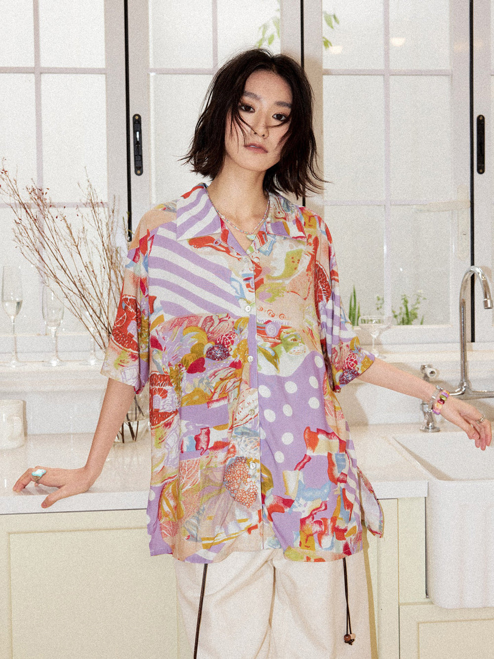 Vintage Inspired Pastel Abstract Patchwork Shirt