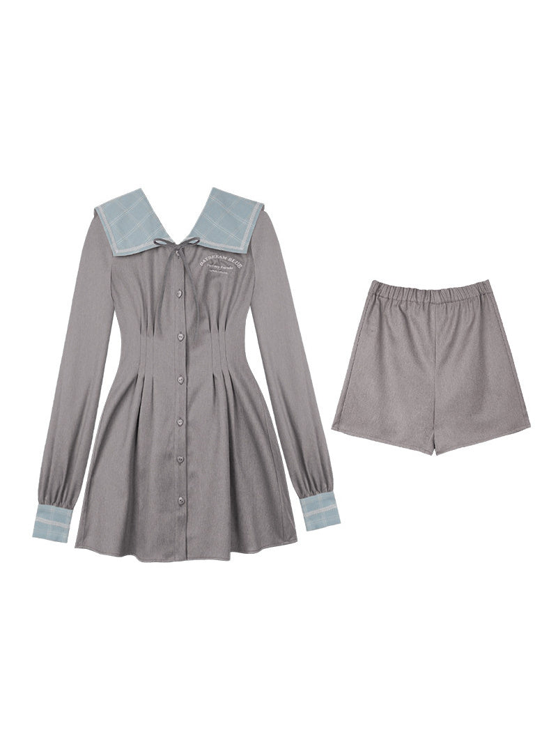 Sailor Collar Mini Dress and Shorts Set