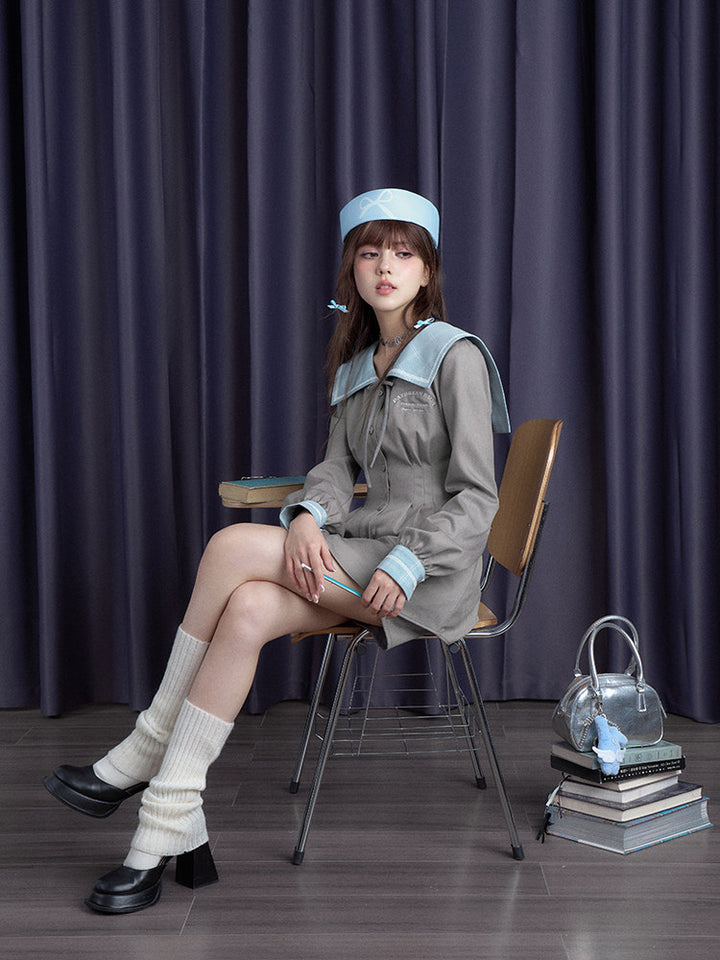Sailor Collar Mini Dress and Shorts Set
