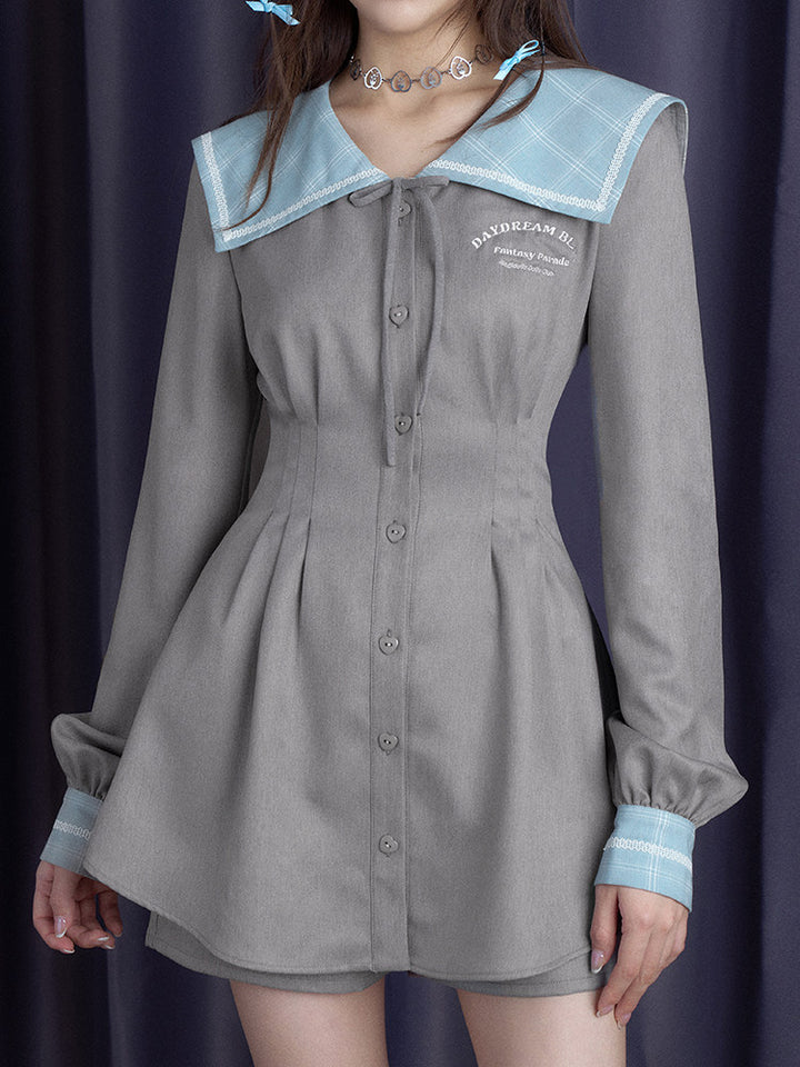 Sailor Collar Mini Dress and Shorts Set