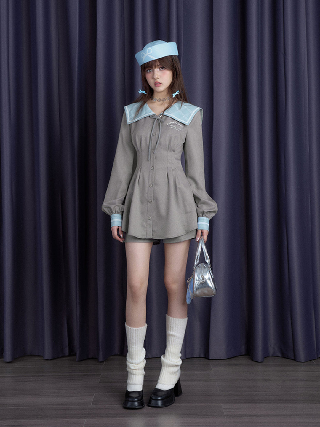 Sailor Collar Mini Dress and Shorts Set