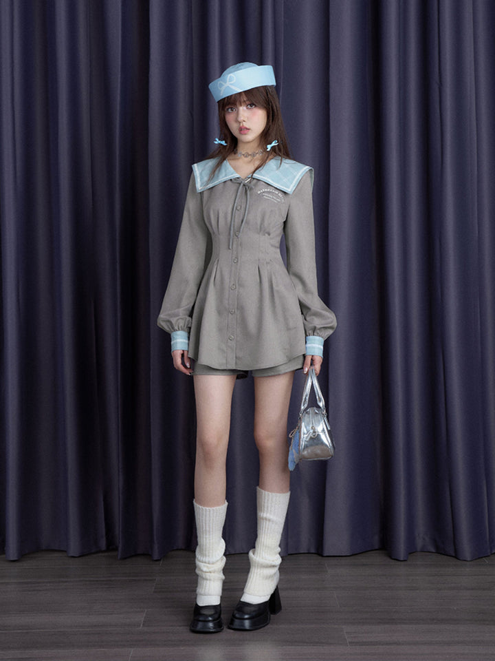 Sailor Collar Mini Dress and Shorts Set