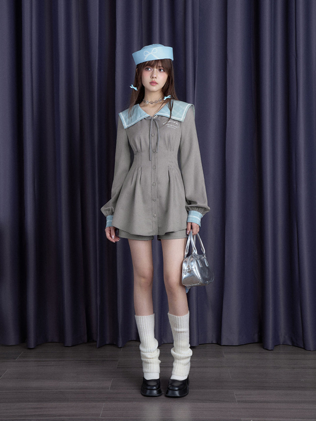 Sailor Collar Mini Dress and Shorts Set