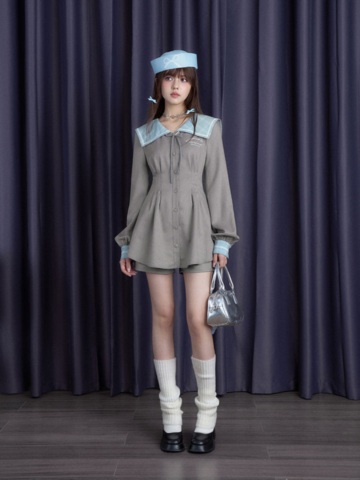 Sailor Collar Mini Dress and Shorts Set