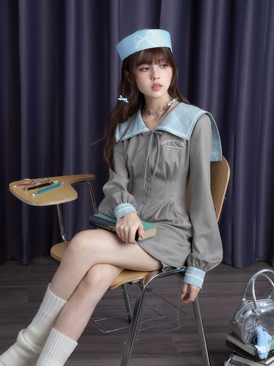 Sailor Collar Mini Dress and Shorts Set