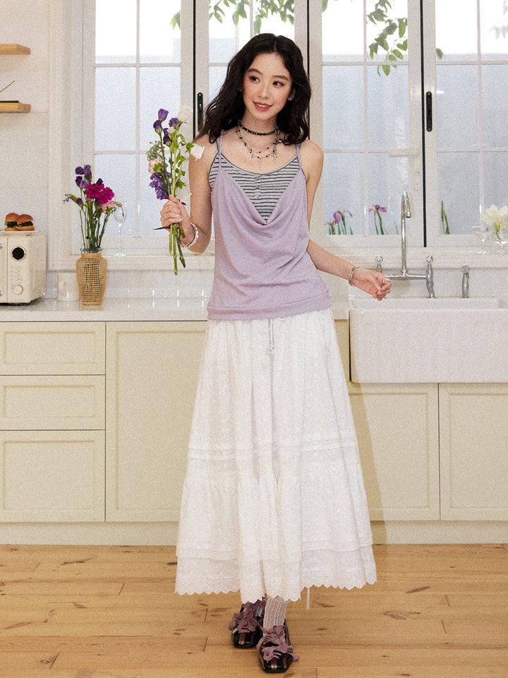 Romantic White Embroidered Tiered Maxi Skirt