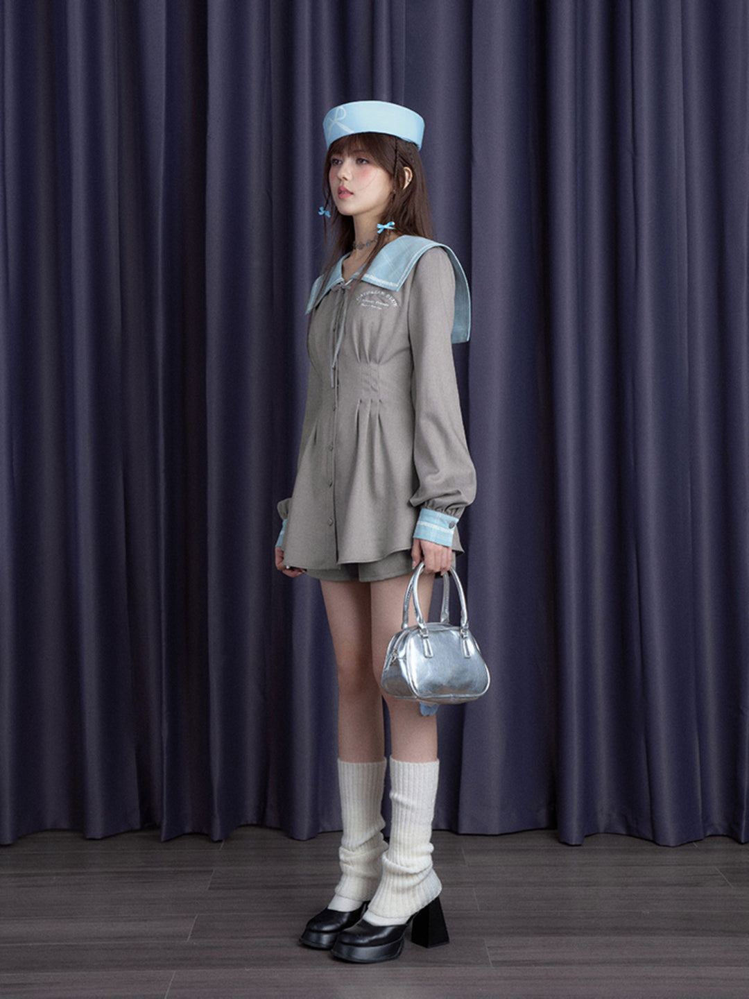 Sailor Collar Mini Dress and Shorts Set