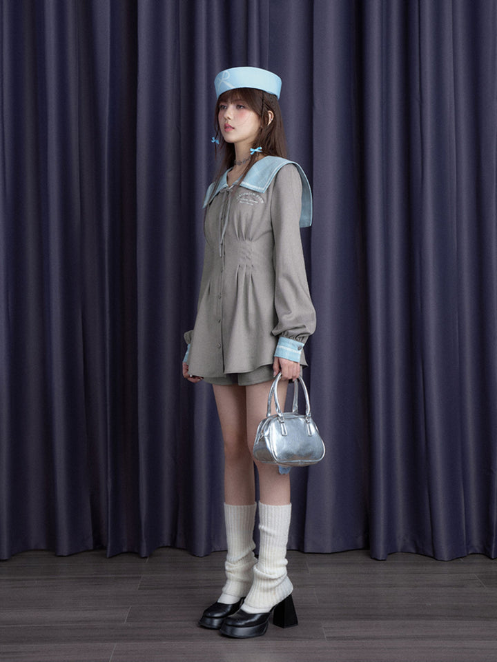 Sailor Collar Mini Dress and Shorts Set