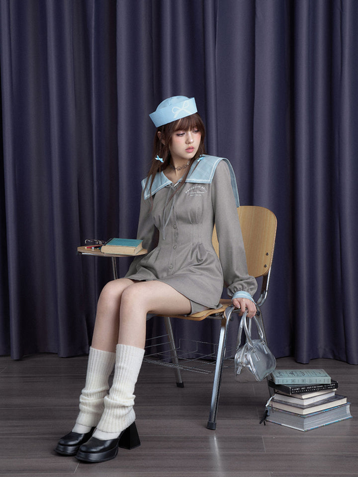 Sailor Collar Mini Dress and Shorts Set