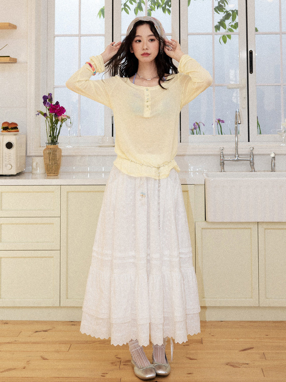 Romantic White Embroidered Tiered Maxi Skirt